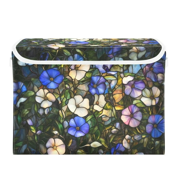 Elegant Stained Glass Flower Large Storage Bins with Linen Collapsible Lid Storage Box 16.7 x 12.6 x 11.8in