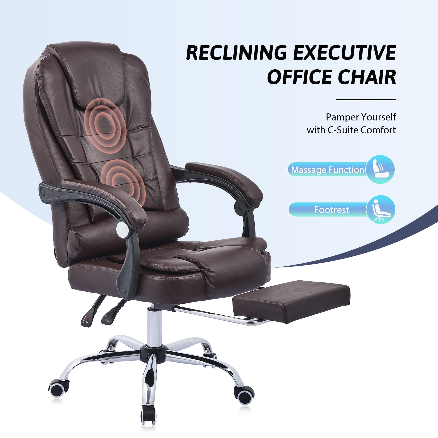 Luxury Massage Office Chair Gaming Computer Desk Swivel Recliner Lather Brown 