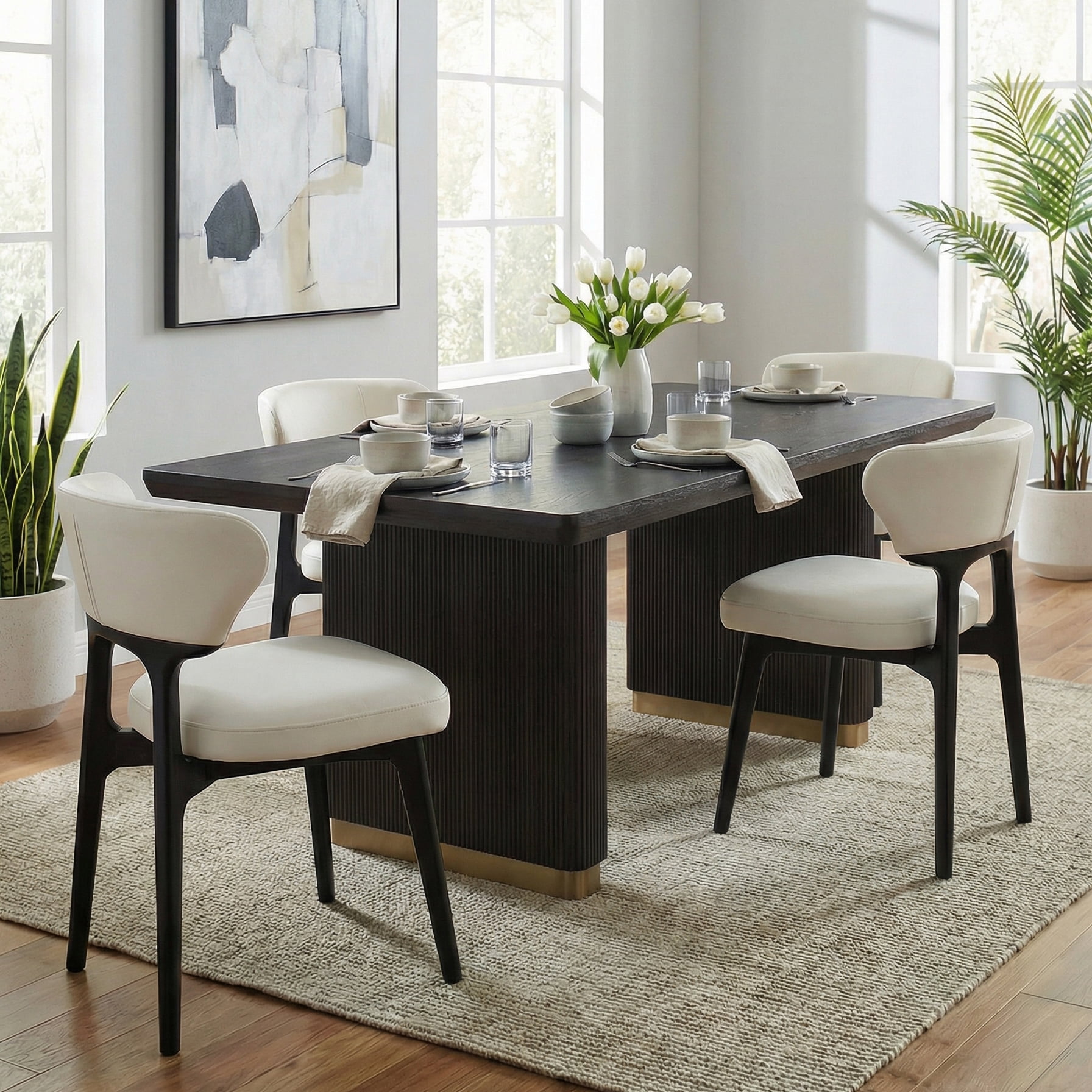 Noble House Solid Wood Dining Chairs Set of 4 Black Modern Upholstered Dining Room Chair