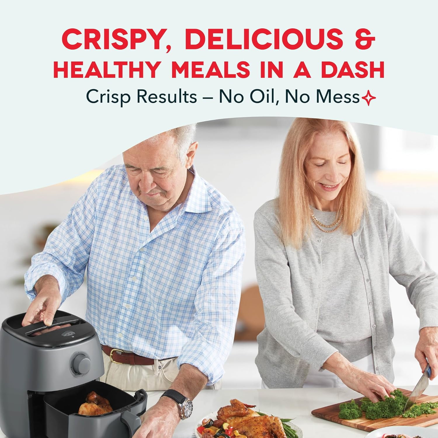 Dash Tasti-Crisp Air Fryer, 2.6 Quarts, Cool Grey with AirCrisp Technology and Auto Shut-Off