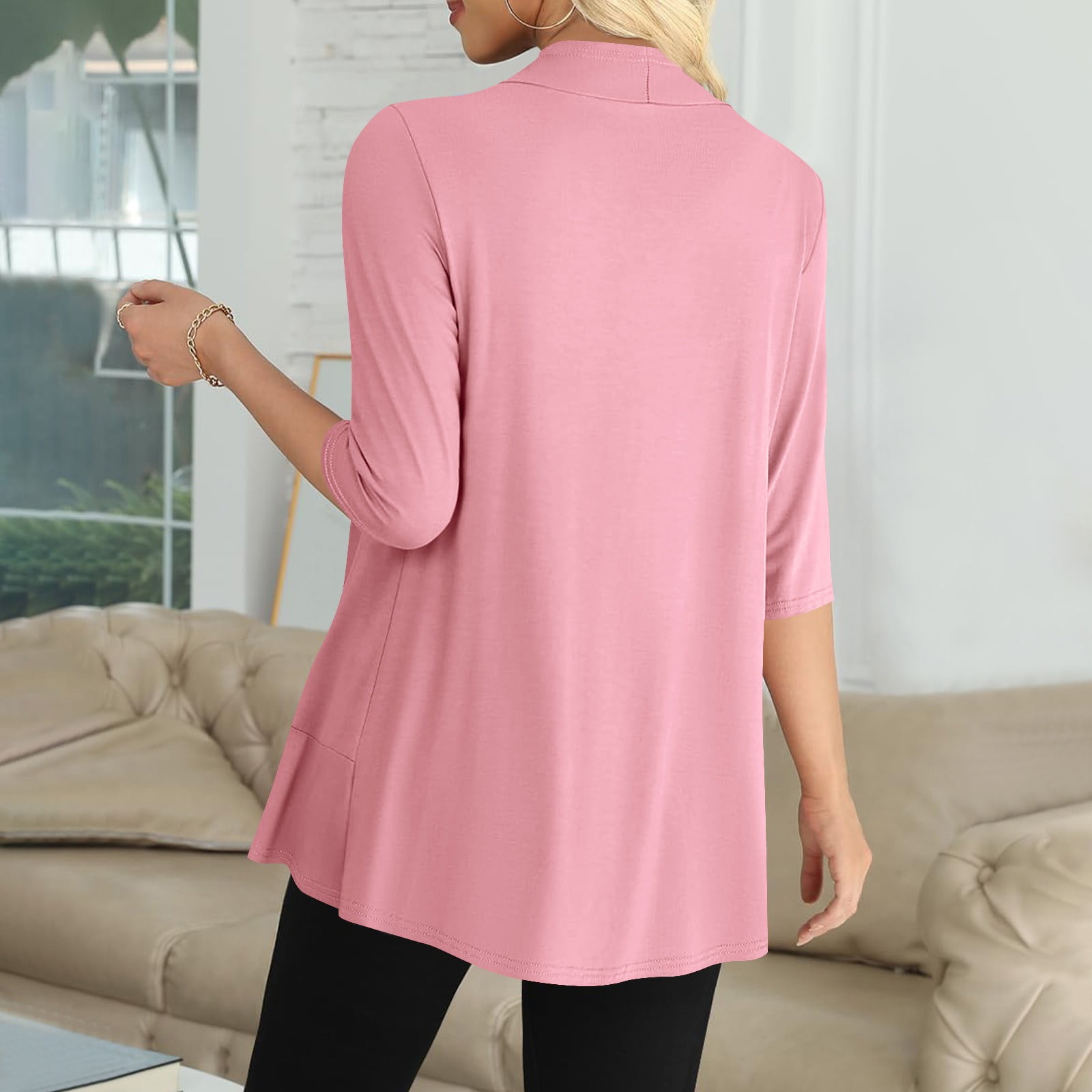 Lightweight Cardigans for Women Solid Color 3/4 Sleeve Cardigan Causal Open Front Cardigan L, Gifts for Women - image 5