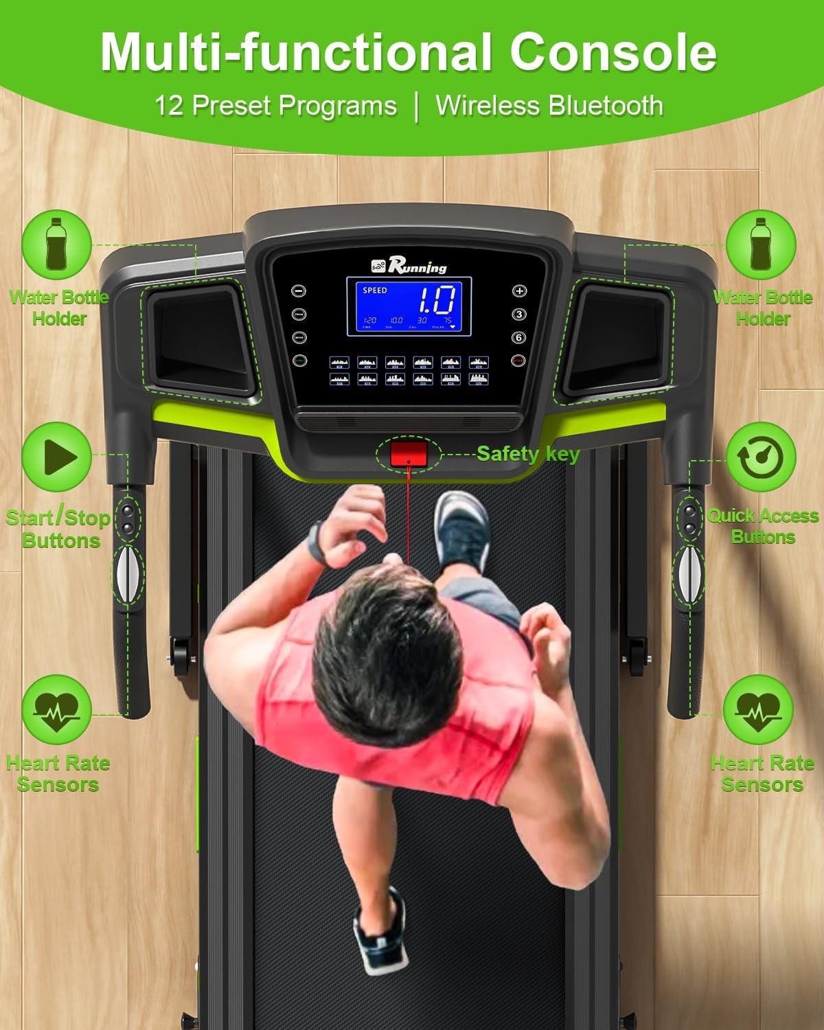 Swertoy 3.5HP Foldable Incline Treadmills for Home, 330LBS Weight Capacity, Walking Pad Walking Jogging Running Exercise Machine with Bluetooth & Pulse Monitor