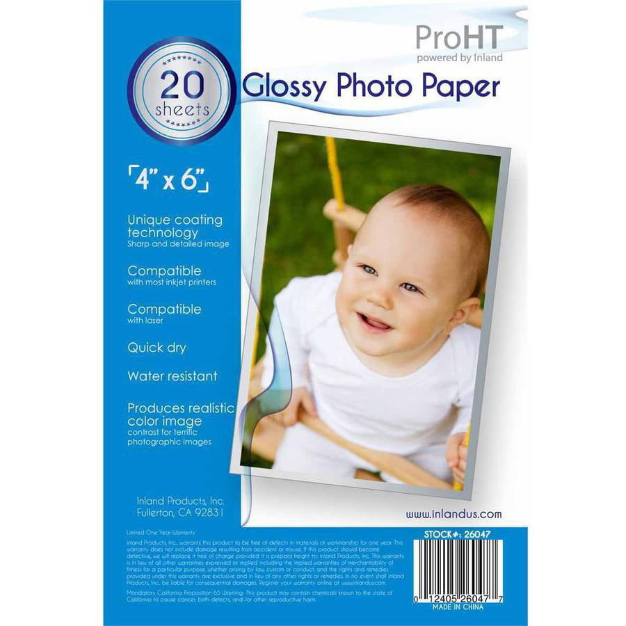 Inland ProHT 20Sheet Glossy Photo Paper, 4" x 6"
