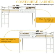 Zimtown Twin Size Loft Bed with Stairs Wood Low Sturdy Loft Bed for Bedroom, White