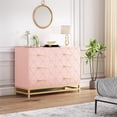 thumbnail image 1 of Moderno 6-cajón cómoda dormitorio & sala de estar: blanca o rosa, gold handles, waterproof mdf, smooth glide cajones, tapered metal legs - ideal mesa de TV & hallway almacenamiento organizer, 1 of 6