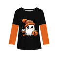 thumbnail image 6 of Halloween Cute Shirts for Girls Size 8-10 Long Sleeve Novelty Cartoon Pumpkin Ghost Bat T-Shirt Thanksgiving Trendy Y2k Crew Neck Tee Tops Black 5-6 Years, 6 of 7