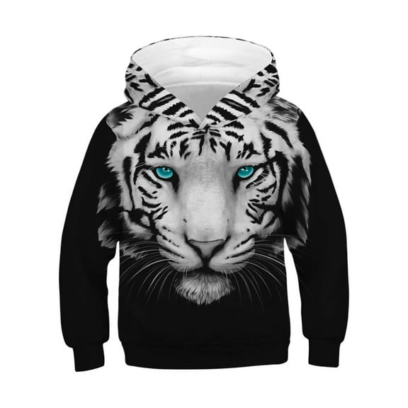Byoo Toddler Boys Hoodies Sweatshirt Tiger Print Long Sleeve Pullover Sweatshirt with Pocket Fall Winter Warm Shirts