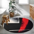 thumbnail image 4 of Red Black Brush Round Area&nbsp;Rug 3.3ft Dark Style Non-Slip&nbsp;Washable Circle Rugs Soft Felt Indoor Floor Mat for Bedroom Kitchen Living Room Bathroom, 4 of 9