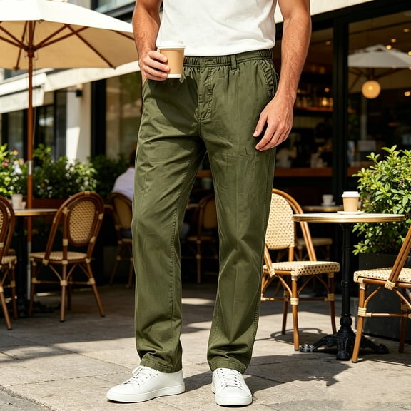 Aimik Men's Relaxed Fit Cargo Pants with Drawstring Waist Multi-Pocket Tactical Trousers for Outdoor Hiking Camping
