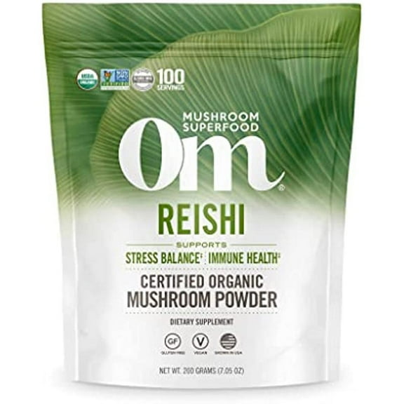 Om Mushroom Superfood Reishi Organic Mushroom Powder, 7.05 Ounce, 100 Servings , Adaptogen, Stress & Immune Support, Superfood Mushroom Supplement