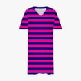 thumbnail image 4 of Fartey Midi Dresses for Women Summer Striped Print Short Sleeve House Dress Casual Loose V Neck Daily Sundress with Pockets Lightweight Flowy Beach Knee Length Dress, 4 of 5