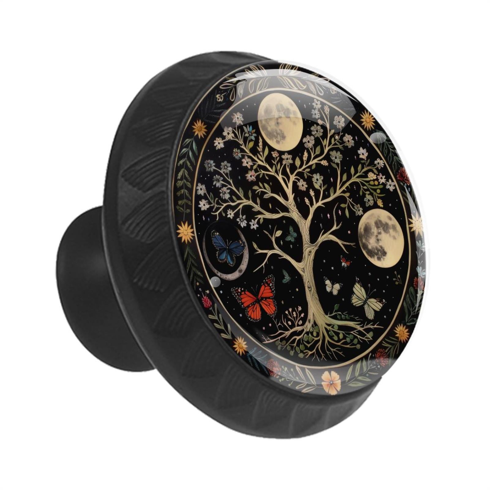 12 Pieces Aesthetic Moon Phase Nature Flower Plant Butterfly Glass Knobs for Dresser Drawers, 1.37 x 1.10 IN Round Kitchen Cabinet Pulls For Home Office Nursery Kids Room