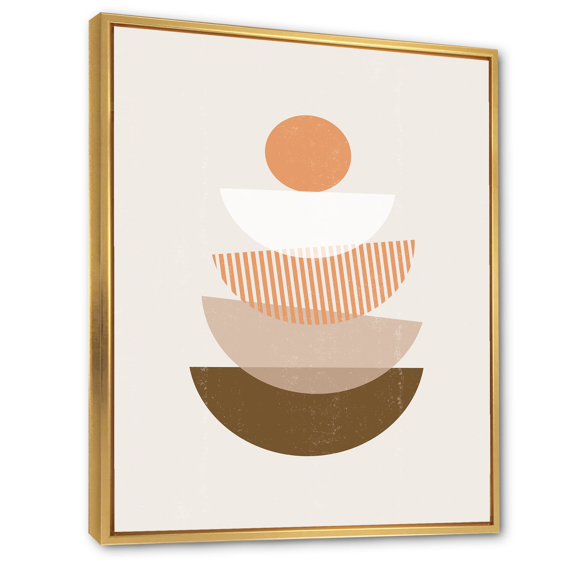 Designart 'Abstract Moon and Sun Geometrics In Terracotta I' Modern Framed Canvas Wall Art Print