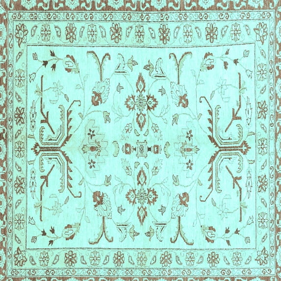 Ahgly Company Machine Washable Indoor Square Oriental Light Blue Traditional Area Rugs, 8' Square