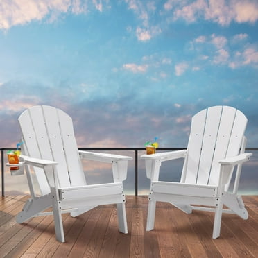 VEVOR Set of 2 Adirondack Chairs, All-Weather Folding Plastic Chairs for Fire Pit, Outdoor Patio Seating, White