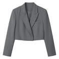 thumbnail image 7 of Guieoi Fall Blazer for Women Long Sleeve Cropped Notched Lapel Hidden Buttons Business Casual Office Jacket with Shoulder Pads And Lining Gray M, 7 of 7