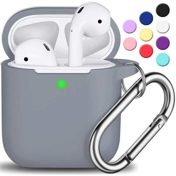 AirPods 2nd Generation Case Cover, Soft Silicone Protective Cover with Keychain for Women Men Compatible with Apple AirPods 2nd 1st Generation Charging Case, Front LED Visible-Dark Grey