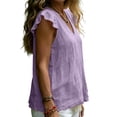thumbnail image 5 of Ailaofu Women's V Neck Ruffled Sleeve Cotton Linen Vest, Solid Color Casual Summer Top, Lightweight Breathable Shirt, 5 of 8