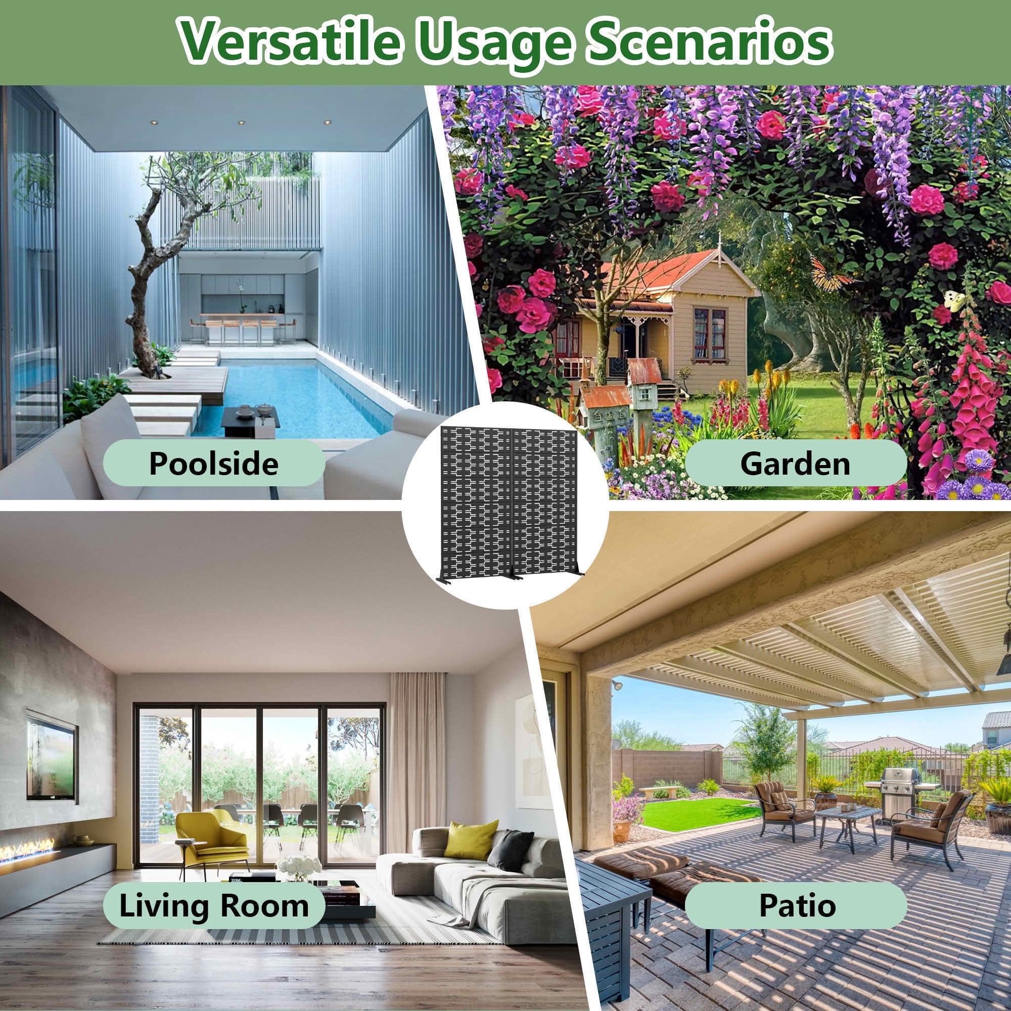 MAYEERTY 72x35 Black Double-sided Outdoor Natural Privacy Panel Screen, 6 Piece Set Natural Folding Divider for Backyard and Garden