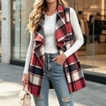thumbnail image 3 of Women's Plaid Lapel Vest Casual Sleeveless Open Front Oversized Large Lapel Loose Fit Vest, 3 of 7