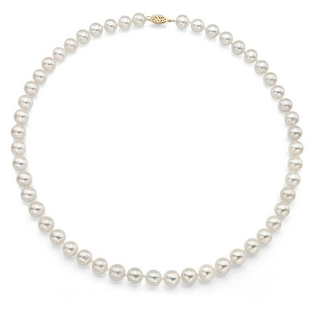 7-7.5mm White Perfect Round Akoya Pearl 16 Necklace with 14kt Yellow Gold Clasp