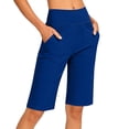 thumbnail image 2 of SwiftWear Women's Yoga Shorts High Waisted Knee Length Pockets Solid Color Soft Stretch Workout Running Athletic Shorts, 2 of 9