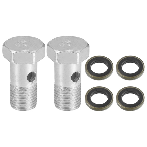 Unique Bargains 2 juegos de adaptador de montaje de freno de perno de automóvil M10x1.0 Rosca de línea de freno Perno único con 4 arandelas de cobre