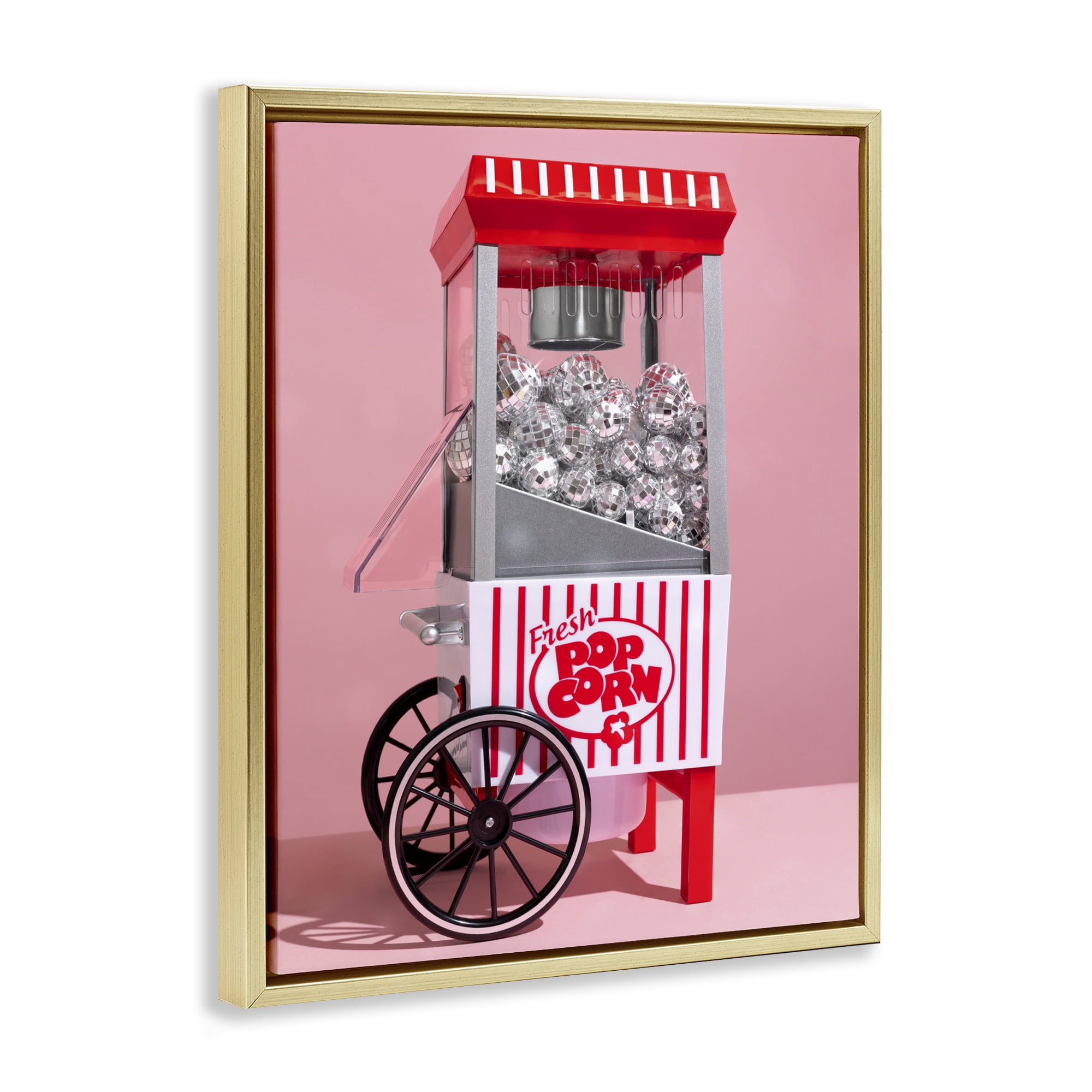 Stupell Industries Movie Popcorn with Disco Balls Gold Framed Floater Canvas Wall Art, design by LISH Creative