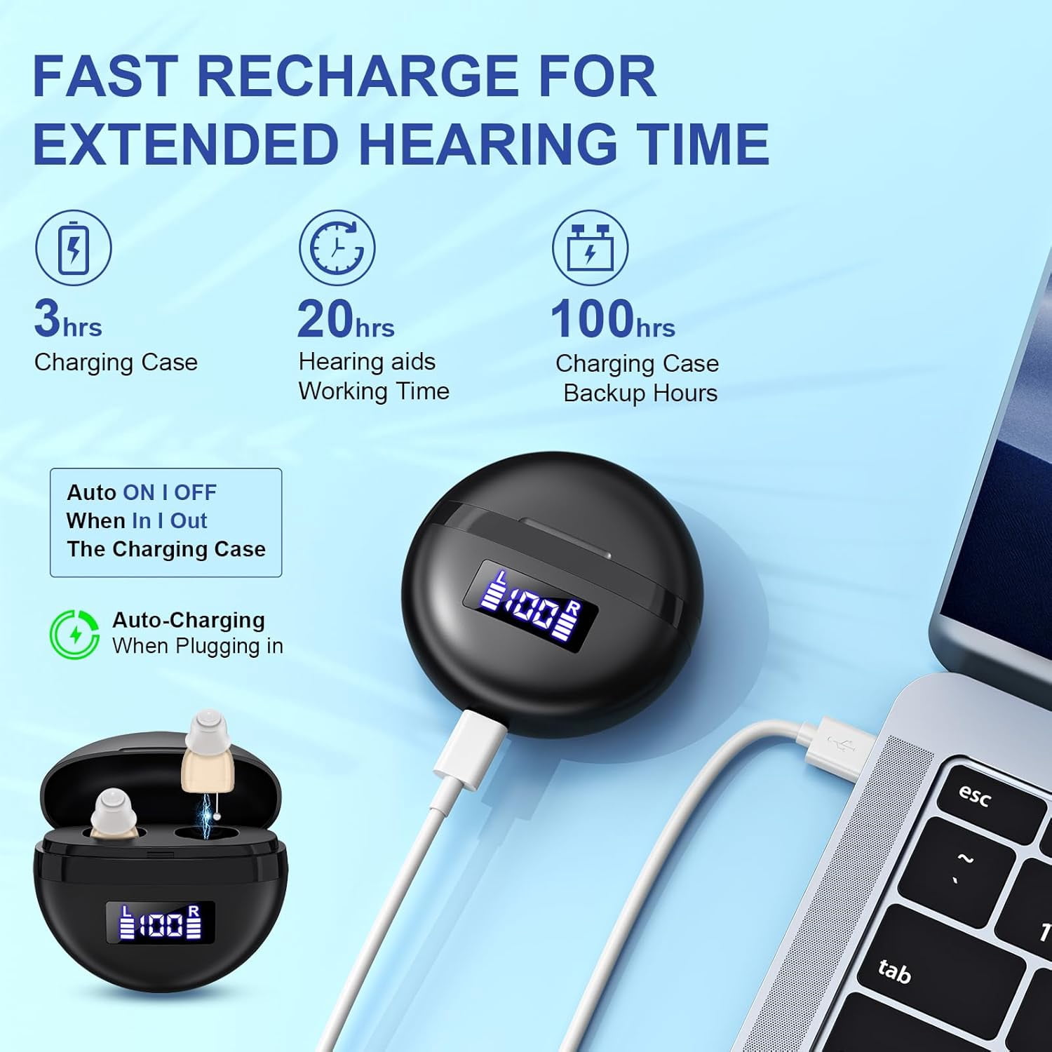 SUWU Hearing Aids, Digital Rechargeable Hearing Aids for Seniors with Noise Cancelling, Hearing Assist Device for Hearing Loss, Mini CIC In Ear Hearing Amplifiers with Display Charging Case