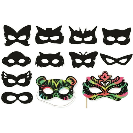 VHALE 24 Pieces Scratch Art Superhero Masks with Scratch Tool and Elastic String, Dress Up Halloween Costumes, Creative Classroom Arts and Crafts, Travel Toys, Party Favors for Kids