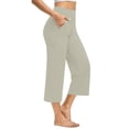thumbnail image 5 of Capri Pants for Women Wide Leg High Waist Yoga Sweatpants with Pockets Causal Loose Pull On Lounge Pants Beige 2XL, 5 of 7
