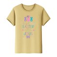 thumbnail image 4 of Mujeres Manga Corta de Verano Tops Pascua Impresa Cuello Redondo, Blusa de Moda Casual para la Primavera, 4 of 5