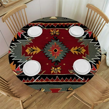 

RIVERWILLOW Shapes Colors Folk Art Round Table Placemat 100% Polyester Washable for Home Kitchen Outdoor Decor Waterproof Fabric 46 -50