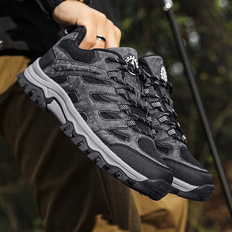 Men's Suede & Mesh Hiking Shoes, Breathable Outdoor Trail Sneakers, Non-Slip Rubber Outsole, Shock Absorption Comfortable Footwear for Trekking, Camping, and Daily Outdoor Activities