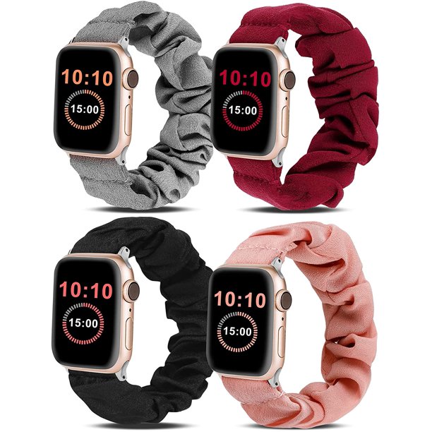 Wearlizer 4 Packs Compatible with Apple Watch Band Scrunchie Soft Cloth