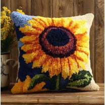 Latch Hook Kits Pillow Printed Canvas Diy Flower Sunflower 17X17 Inch Handmade Cushion Crochet Yarn Embroidery Needlework Hook Latch Kit Pillowcase Rug Cover Christmas Home Sofa Decoration