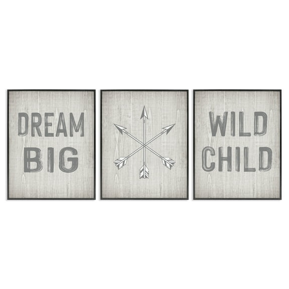 Stupell Industries Dream Big Boho Arrows Text & Numbers Painting Black Framed Art Print Wall Art, 11 x 14, Set of 3