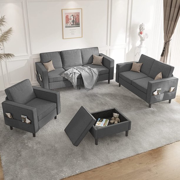 Mjkone Convertible Sectional Sofa Couch with Storage Ottoman, Sectional Couches for Living Room