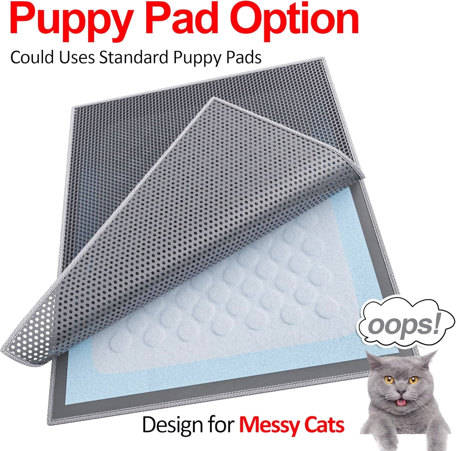 Premium Grey Cat Litter Box Mat 36"x30" Easy-Clean Waterproof Trapping Pad