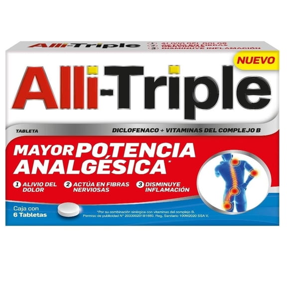 Analgésico Alli-triple Diclofenaco + Vitaminas del complejo B 6 tabletas