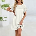 thumbnail image 2 of Hurxie Womens Crochet Swim Cover Up Short Sleeve Waffle Knit Tops Bathing Suit Beach Dress Crew Neck Hollow Out Dresses White,M, 2 of 6