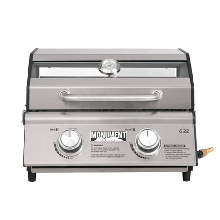 Monument Grills Portable 2-Burner Tabletop Propane Gas Grill with Locking Clearview Lid, Stainless Steel