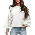 thumbnail image 2 of Duoif Sweaters for Women Trendy Women's 2025 Long Sleeve Crewneck Sweater Casual Solid Color Ribbed Hem Knitwear Pullover Cropped Women's Sweaters Womens Tops White XL, 2 of 5