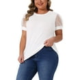 thumbnail image 4 of Agnes Orinda Women's Plus Size Top Mesh Short Sleeve Crew Neck T Shirt Solid Casual Blouse 2025 3X White, 4 of 6