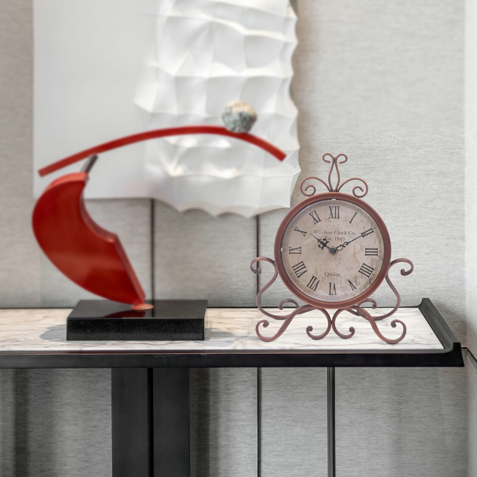 Vintage Table Clock Silent Bronze Desk Clock Home Bedroom Living Room ...