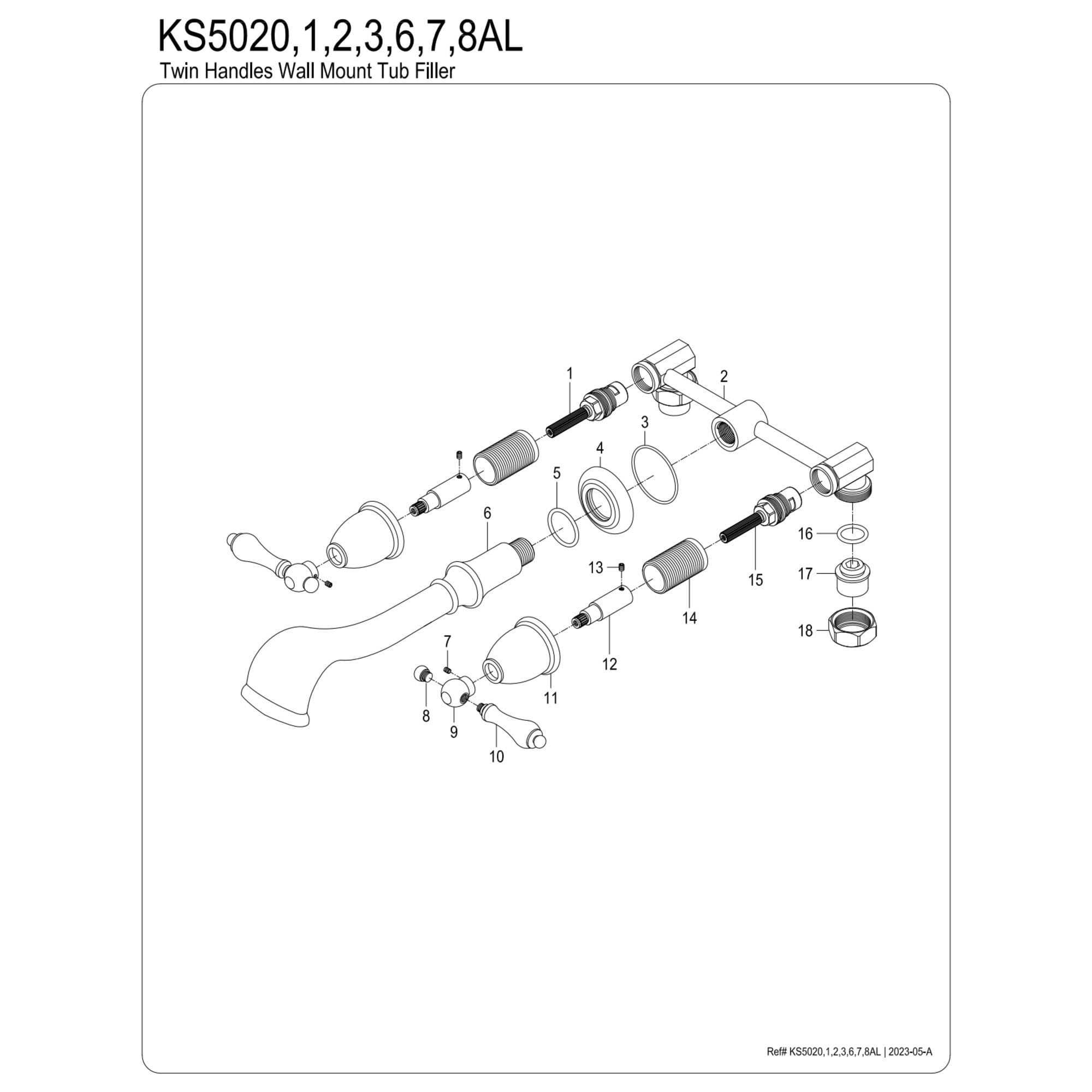 Kingston Brass KS5023AL  Two-Handle Wall Mount Roman Tub Faucet, Antique Brass