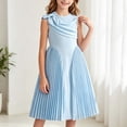thumbnail image 2 of Gubotare Girls Summer Dress Off Shoulder Fold Pleated Formal Elegant A-Line Party Dresses (Sky Blue,8-9 Years), 2 of 7