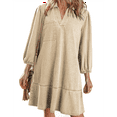 thumbnail image 3 of Denim Dress for Women Summer Casual Babydoll 2025 V Neck 3/4 Puff Sleeve Jean Dresses Khaki XXL, 3 of 7