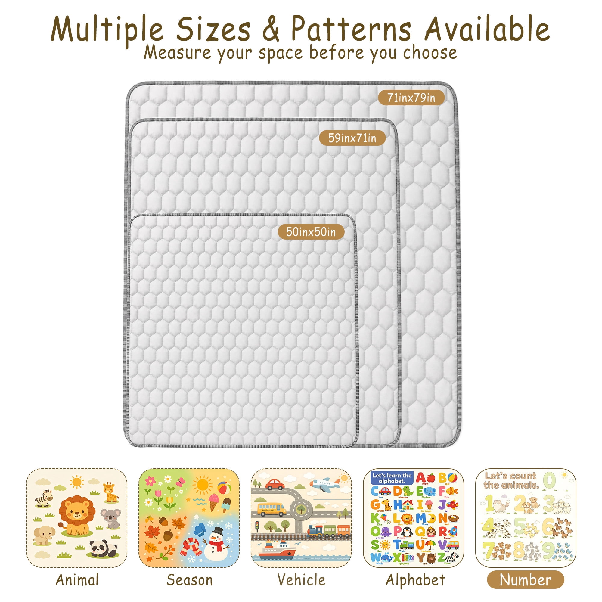 BEAUTYPEAK Baby Play Mat, 50"x50" Mat Perfect for Use Baby Playpen,Non-Slip Foldable Mat for Toddlers and Babies