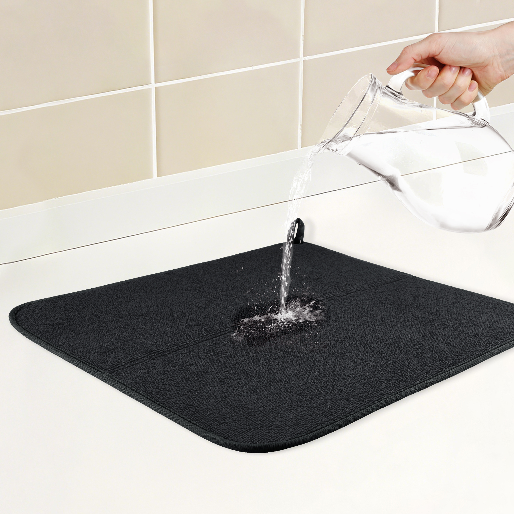 Unique Bargains Absorbent Microfiber Kitchen Drying Mat 17.7*15.7 in Black